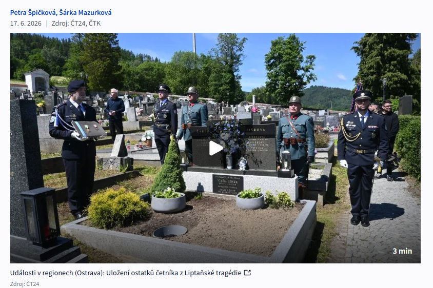 Po 87 letech pohřbili ve Vrbně pod Pradědem četníka zavražděného v Liptani
