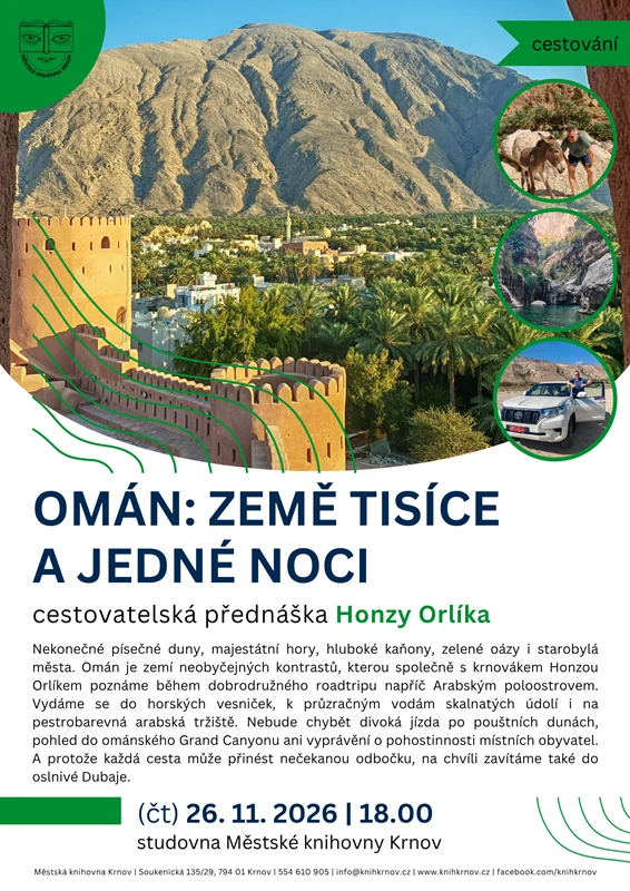 Plakát: Omán: země tisíce a jedné noci - cestovatelská přednáška Honzy Orlíka
