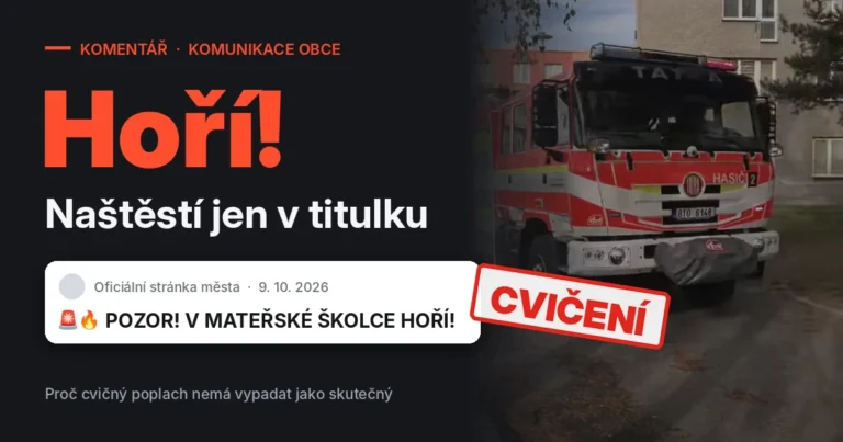 Na ilustraci je nadpis POZOR! V MATEŘSKÉ ŠKOLCE HOŘÍ a text článku magazínu.
