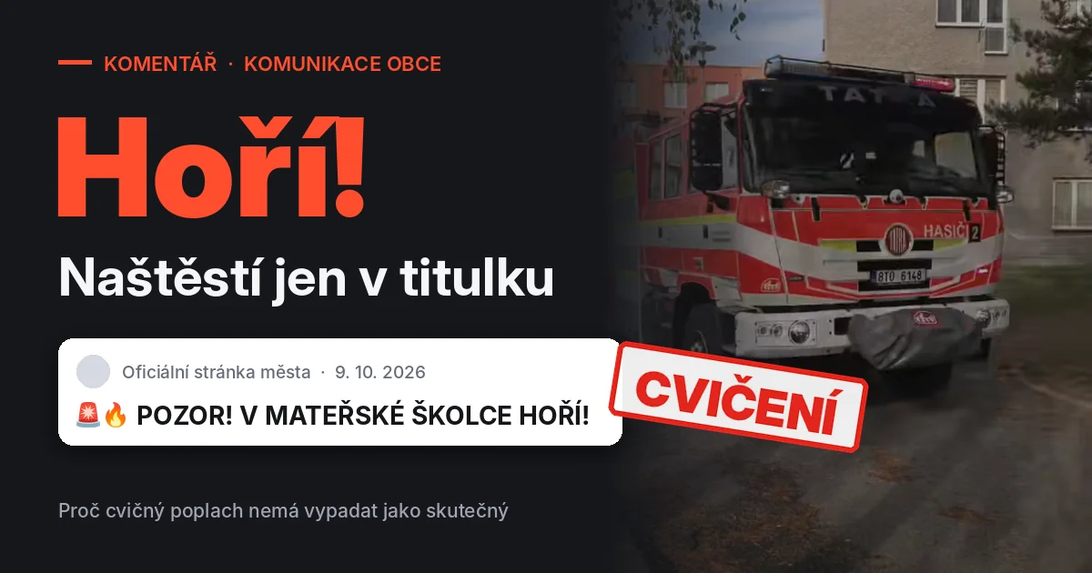 Na ilustraci je nadpis POZOR! V MATEŘSKÉ ŠKOLCE HOŘÍ a text článku magazínu.