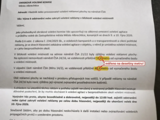 Výzva okrskových volebních komisí z 9. října 2026. Jména a podpisy začernila redakce, zvýraznění Magazín MA.